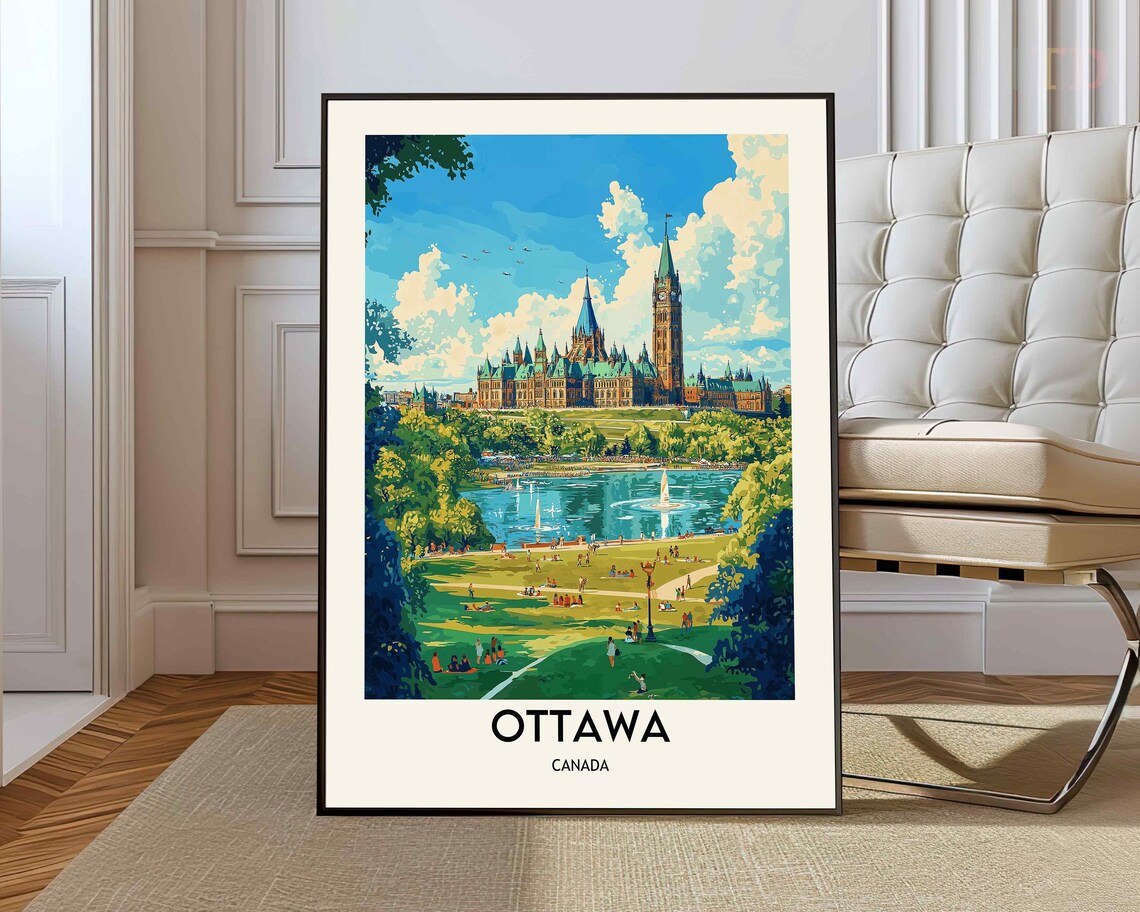 Ottawa Canada Parliament Hill Summer Day North America Travel Poster