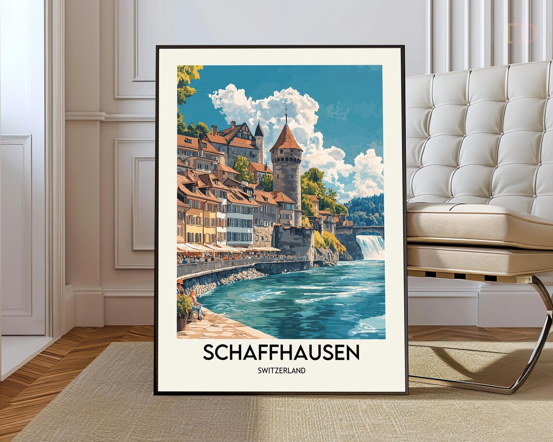 Schaffhausen Switzerland Rhine Falls Old Town Riverside Travel Poster