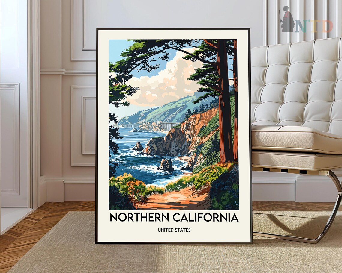 Northern California Big Sur Coastline Bixby Bridge Travel Poster Art