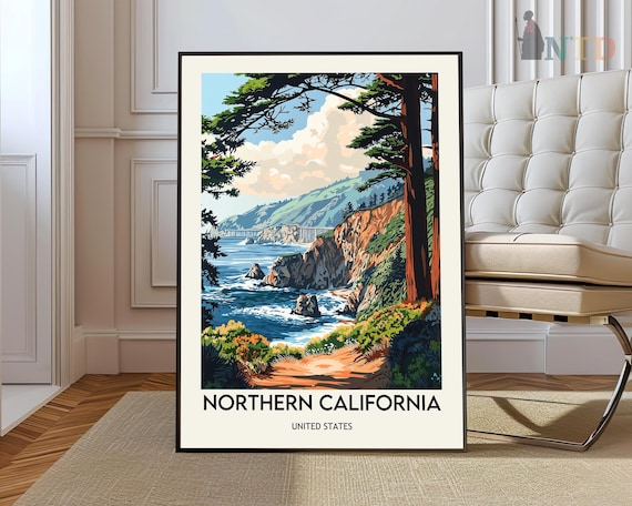 Northern California Big Sur Coastline Bixby Bridge Travel Poster Art