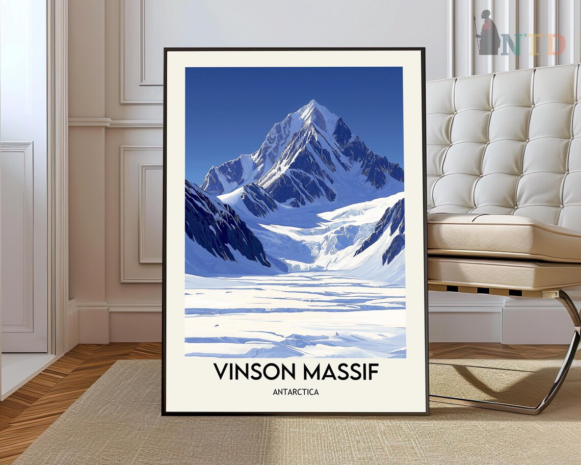 Vinson Massif Antarctica Vintage Travel Poster Snow Peak Glacier Art