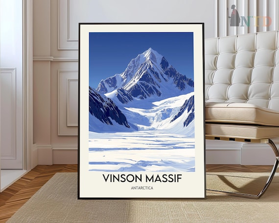 Vinson Massif Antarctica Vintage Travel Poster Snow Peak Glacier Art