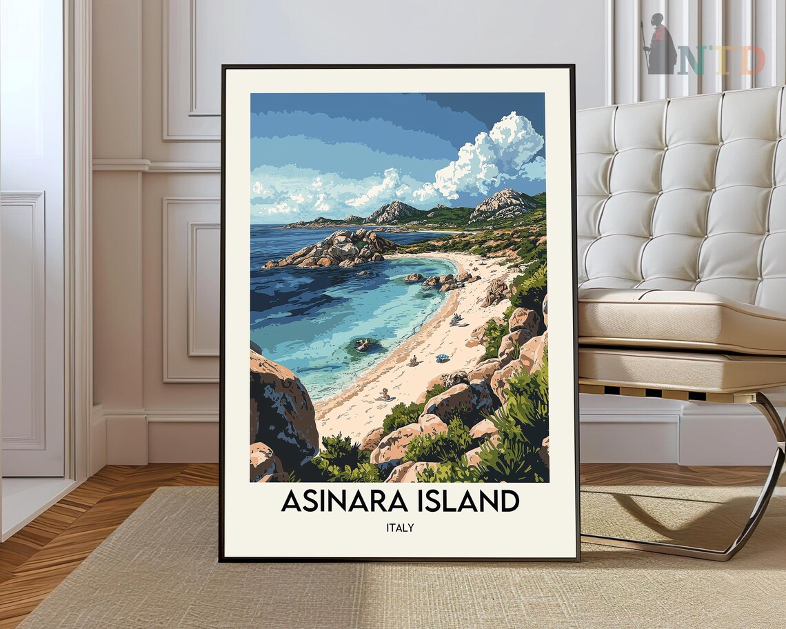 Asinara Island Italy Beach Cove Retro Sardinia Travel Poster