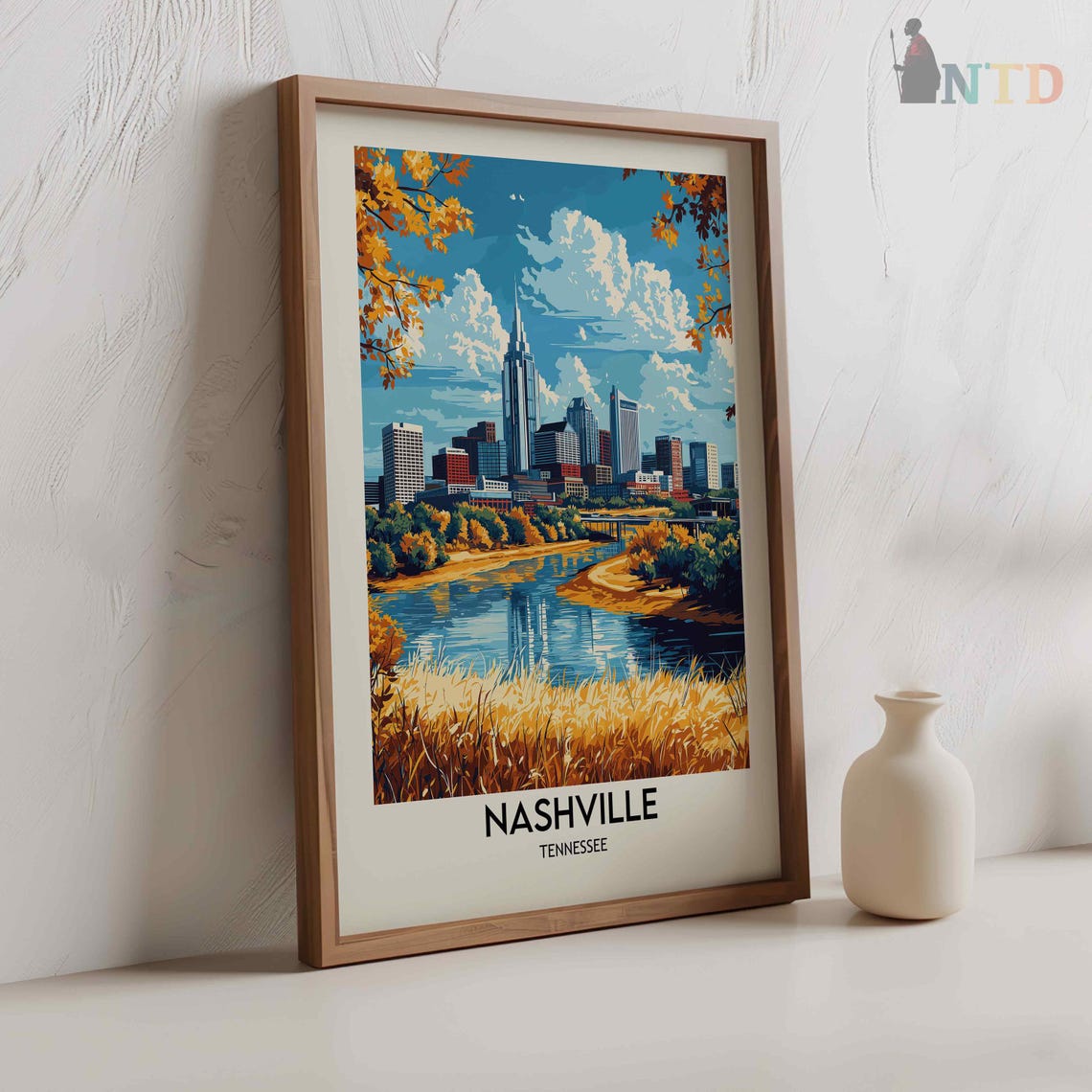 Nashville Tennessee Skyline Autumn Riverfront Cityscape Poster - Image 2