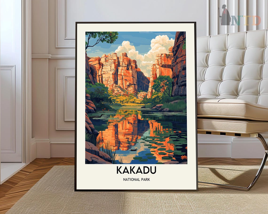 Kakadu National Park Red Rock Cliffs Reflecting Billabong Poster