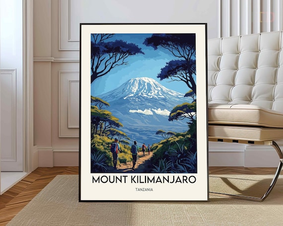 Mount Kilimanjaro Tanzania Twilight Trekking Vintage Travel Poster