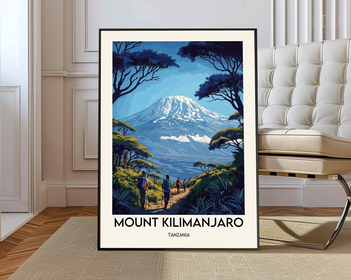 Mount Kilimanjaro Tanzania Twilight Trekking Vintage Travel Poster