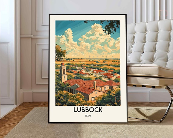 Lubbock Texas Red Roof Town Church Plains View Travel Poster