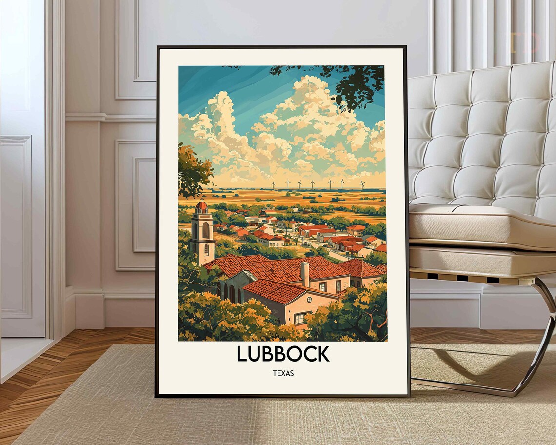 Lubbock Texas Red Roof Town Church Plains View Travel Poster