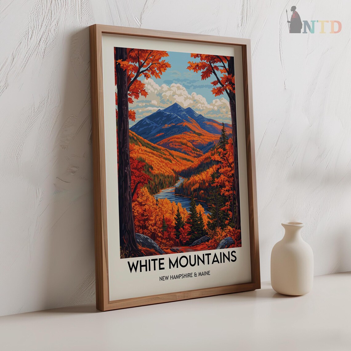 White Mountains Fall Foliage River New Hampshire Vintage Travel Poster - Image 2