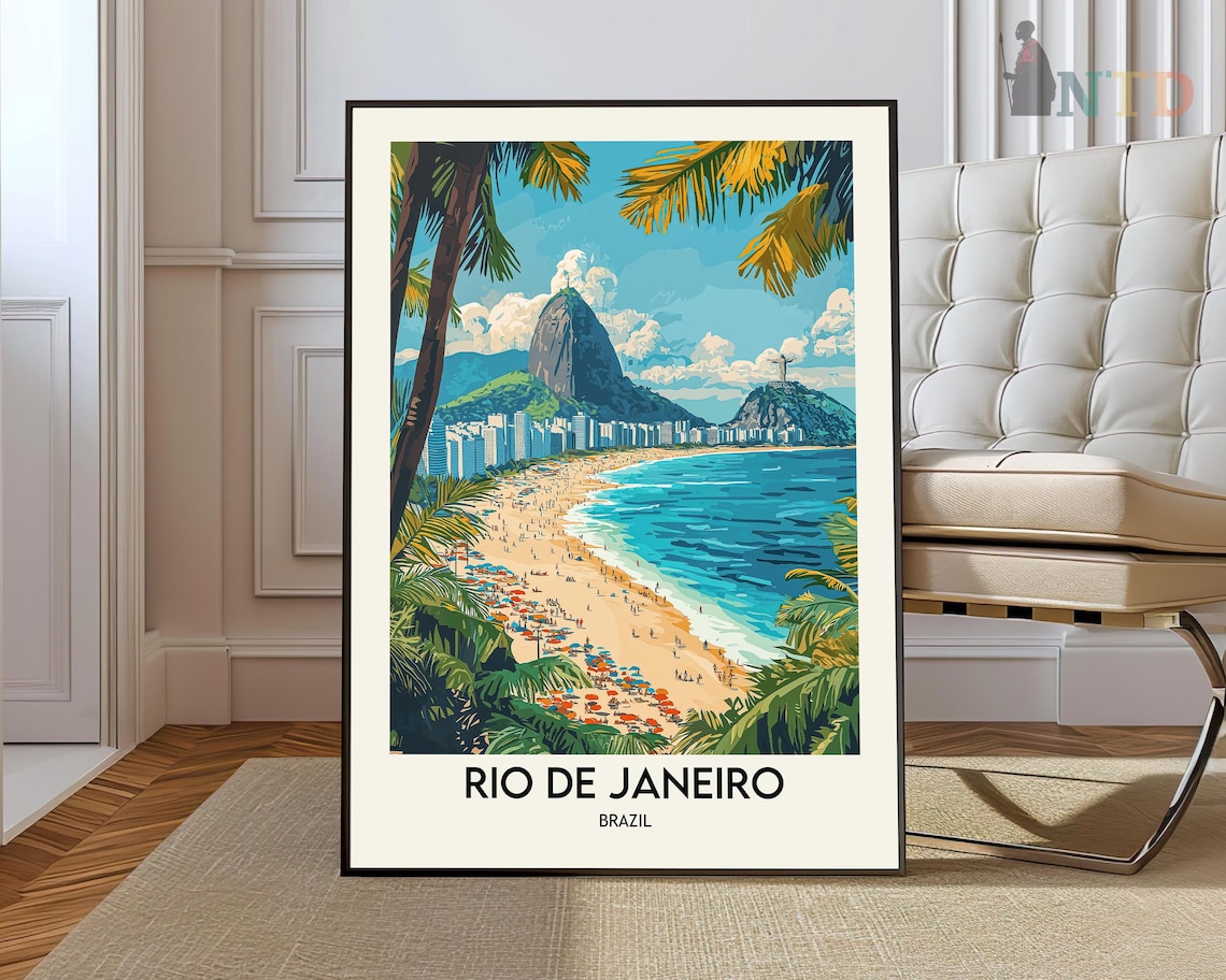 Rio de Janeiro Brazil Sugarloaf Mountain Tropical Beach Scene Poster