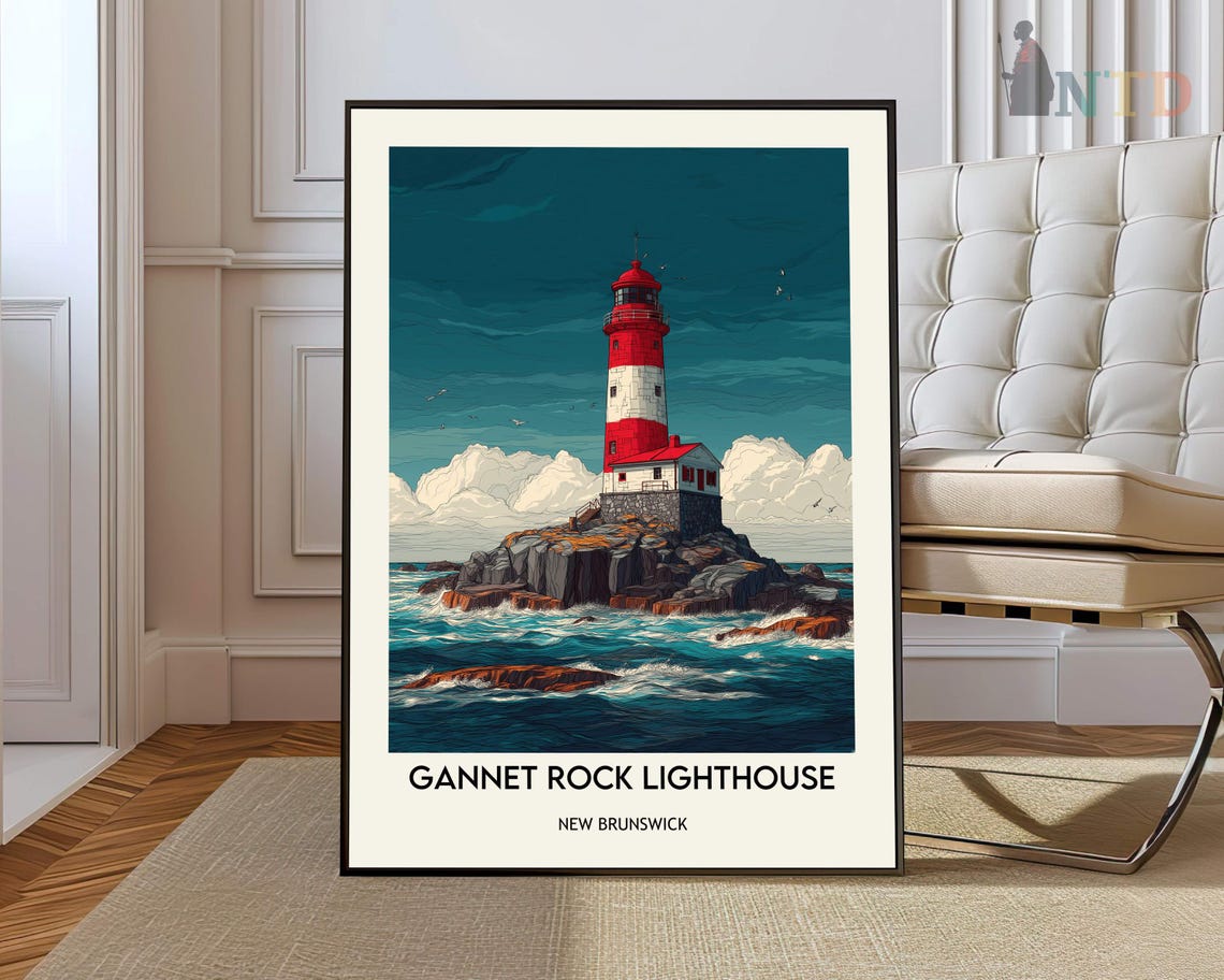 Gannet Rock Lighthouse New Brunswick Striped Tower Ocean Waves Poster