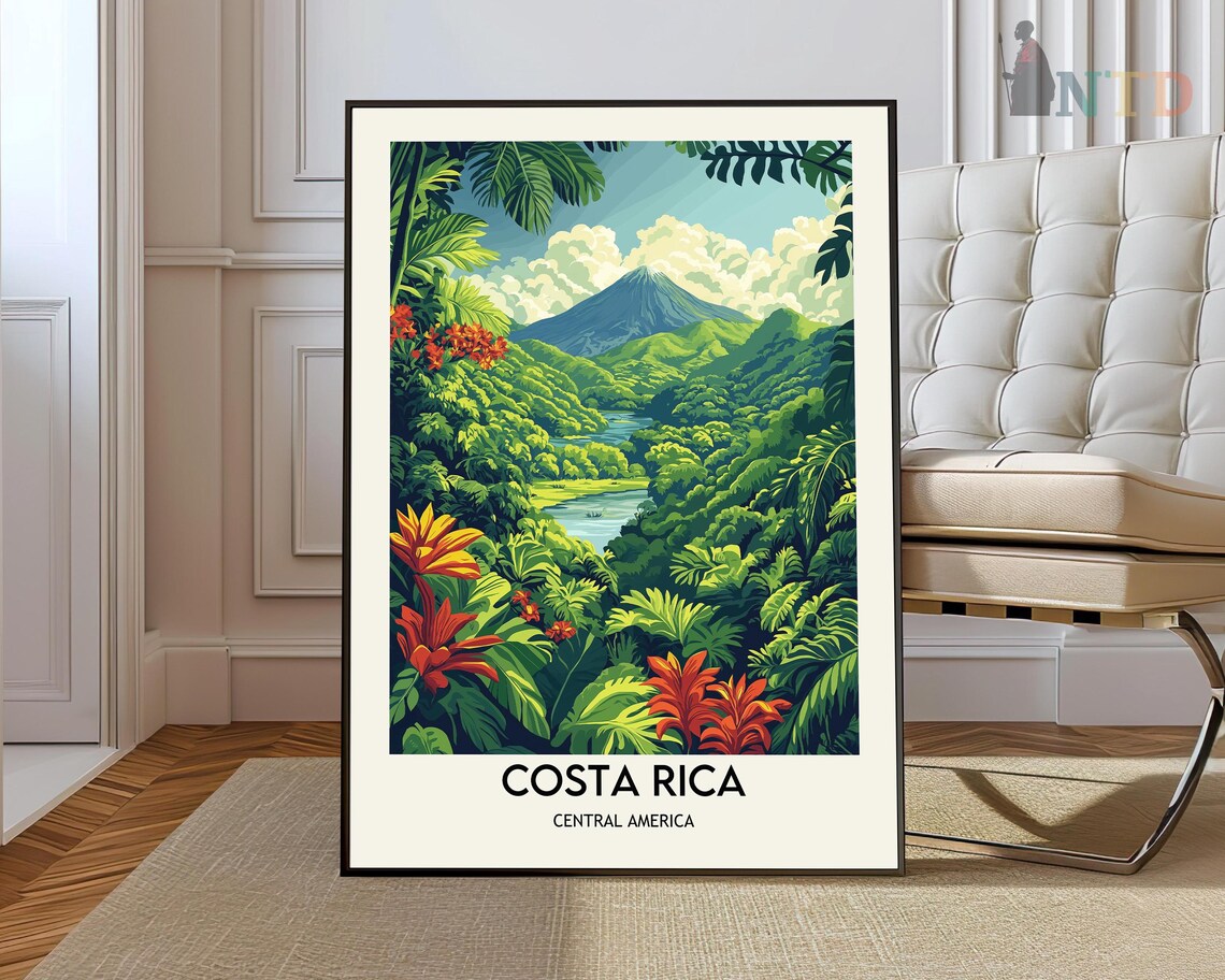 Costa Rica Travel Map Poster Print, Wall Decor