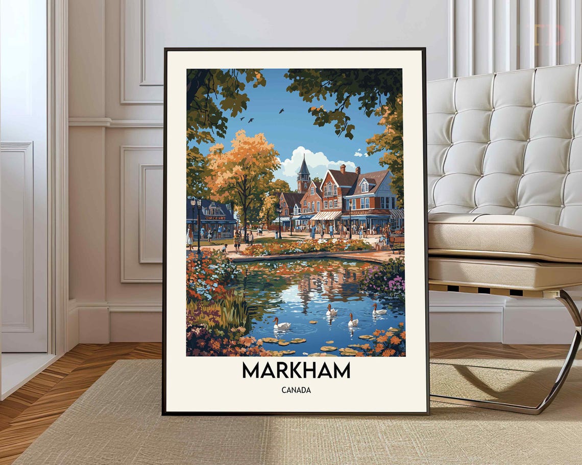 Markham Canada Autumn Town Vintage Travel Poster Pond Duck View