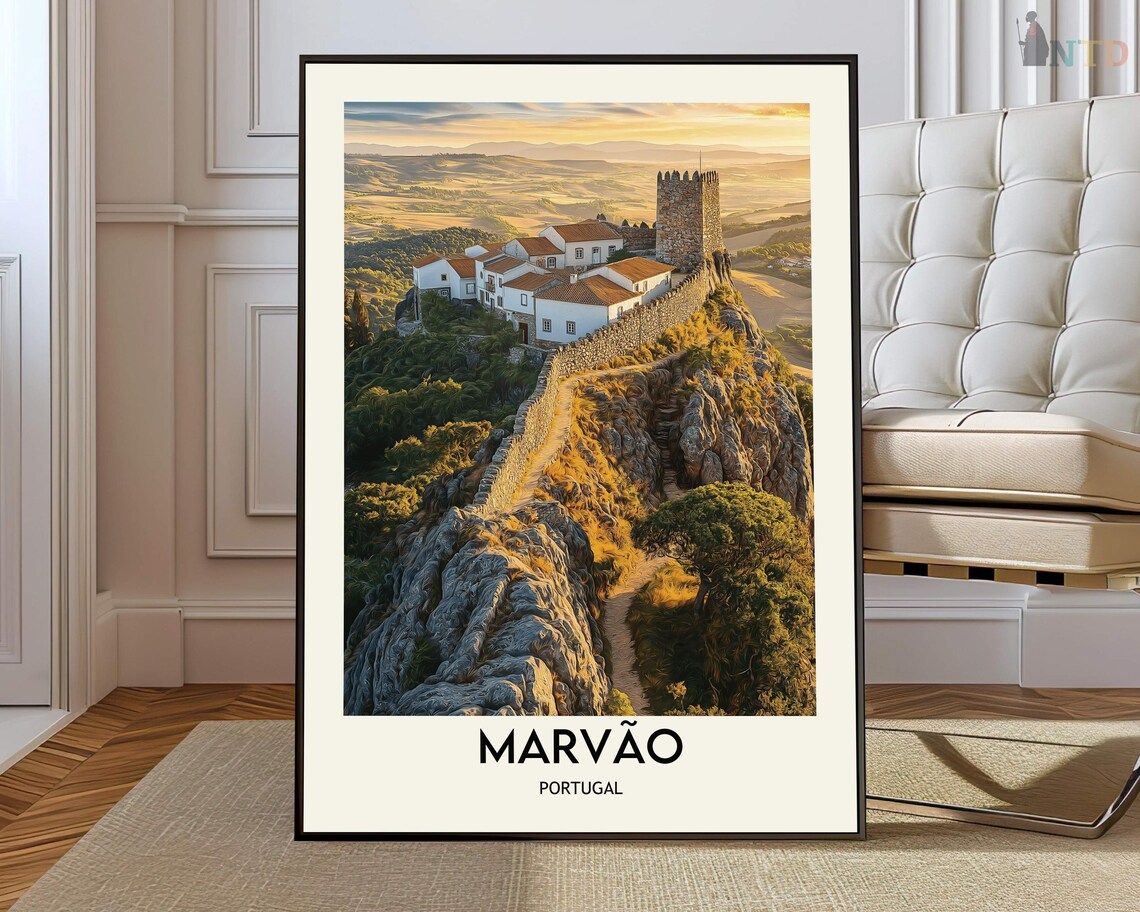 Marvão Portugal Golden Hour Castle Village Rocky Ridge Travel Poster