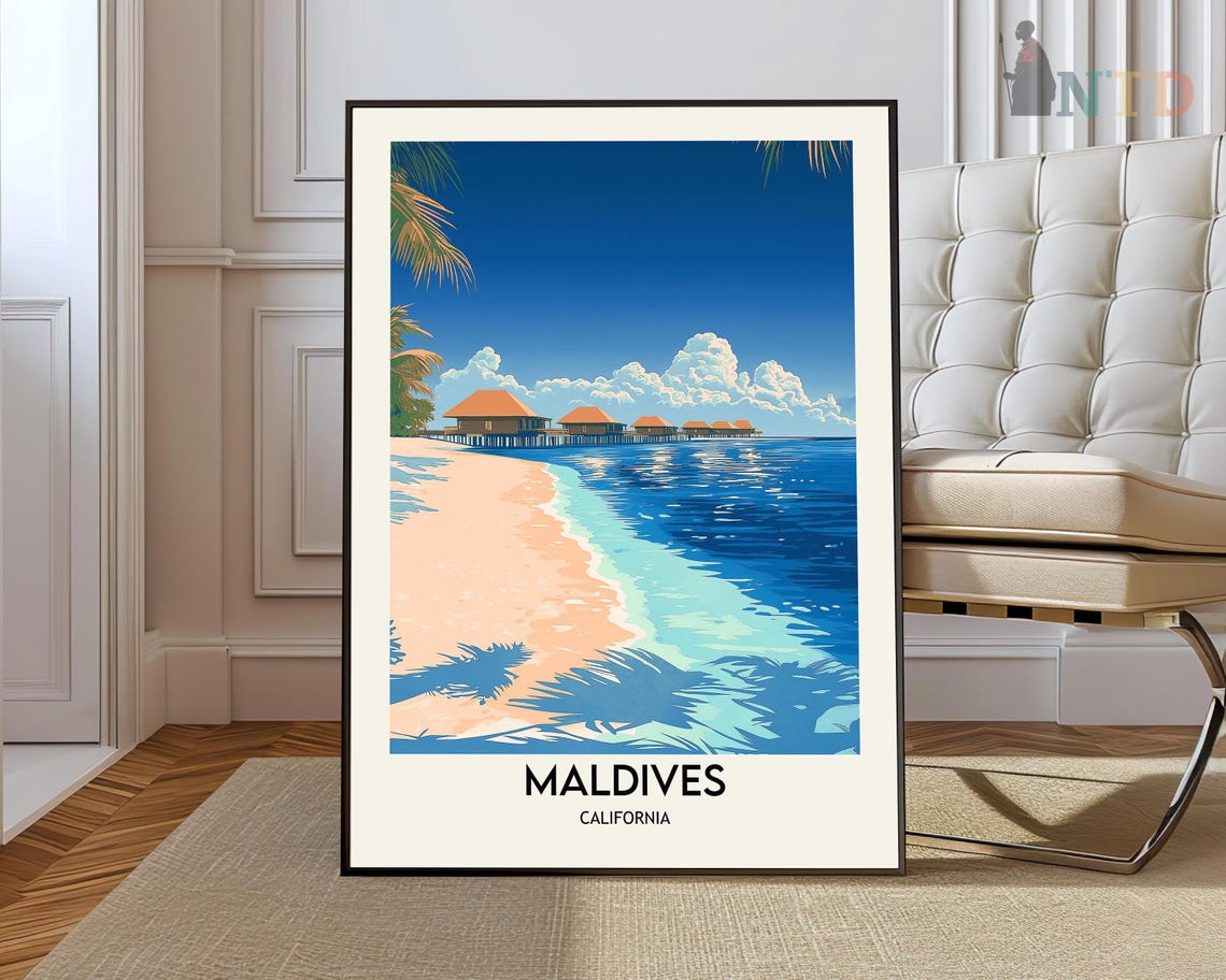 Maldives California Overwater Bungalows Palm Beach Tropical Poster