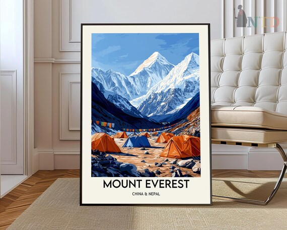Mount Everest Prayer Flags Base Camp Colorful Tents Nepal Trek Poster
