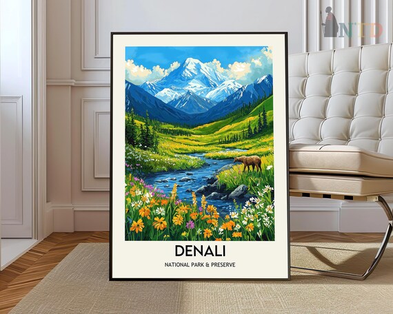 Denali National Park Summer Wildflower Meadow Stream View Poster