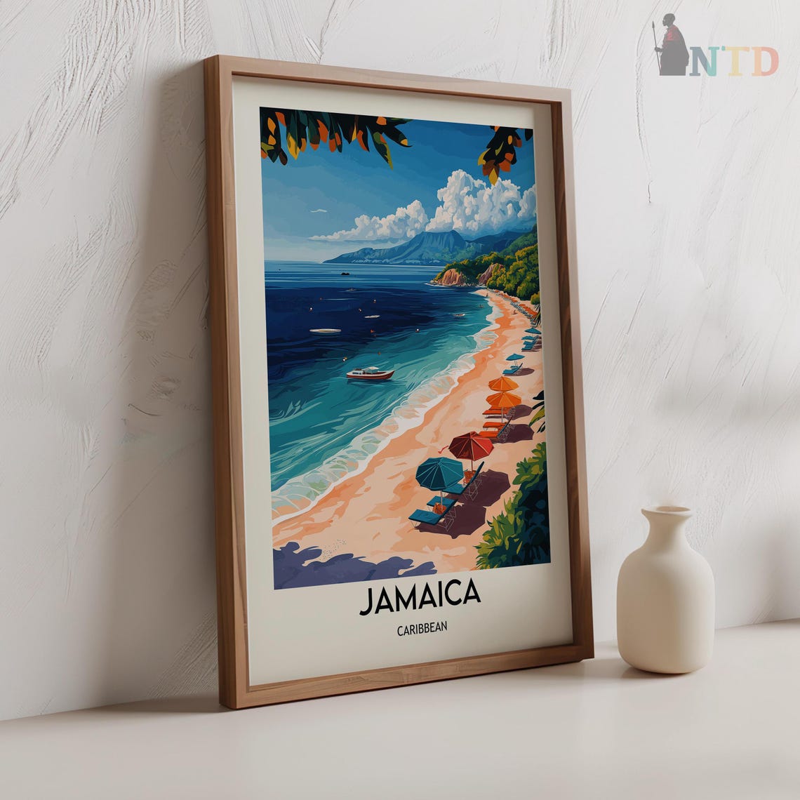 Jamaica Caribbean Sunny Beach Umbrellas Turquoise Bay Poster - Image 2