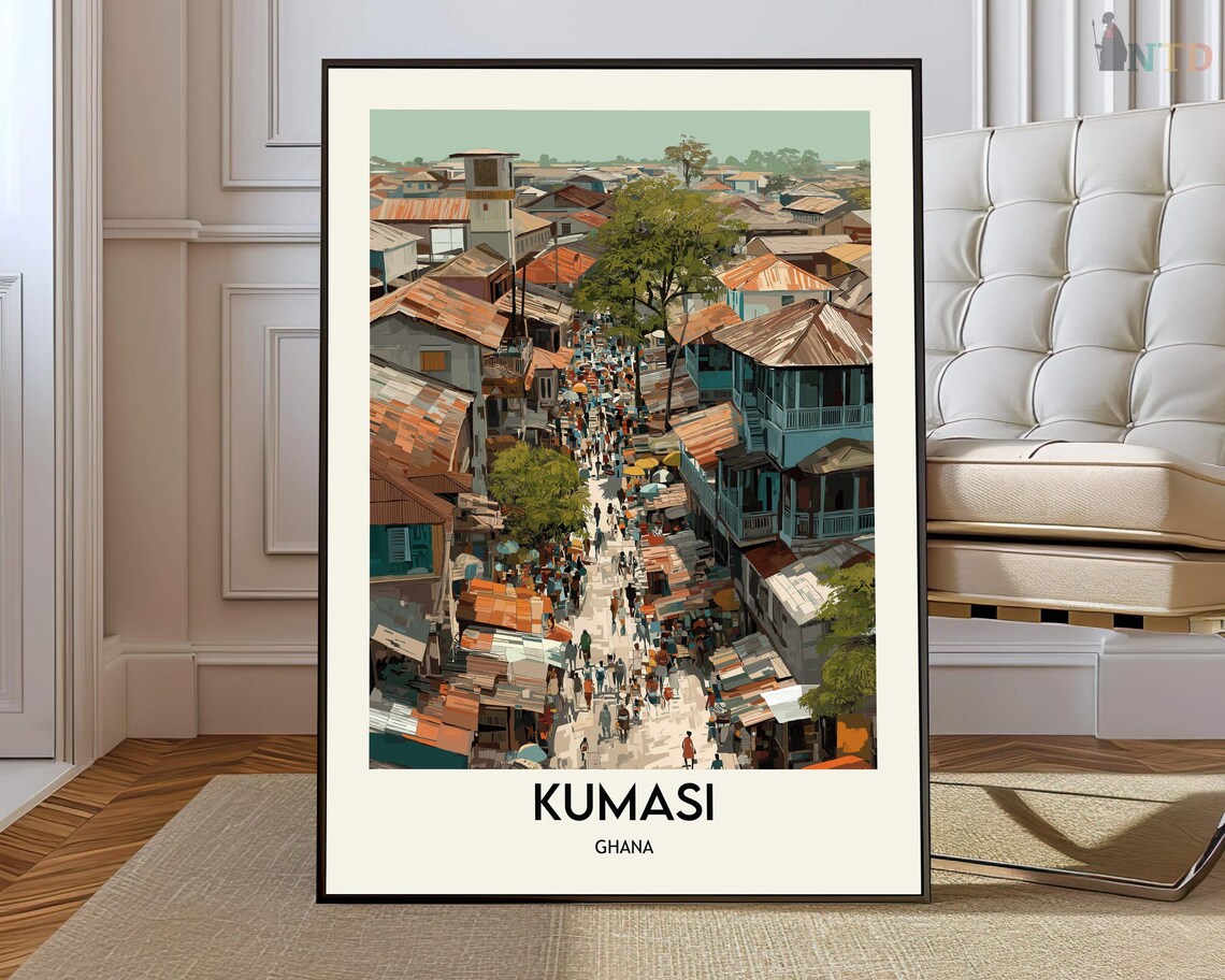 Kumasi Ghana Vibrant Market Street Life Bustling Travel Poster