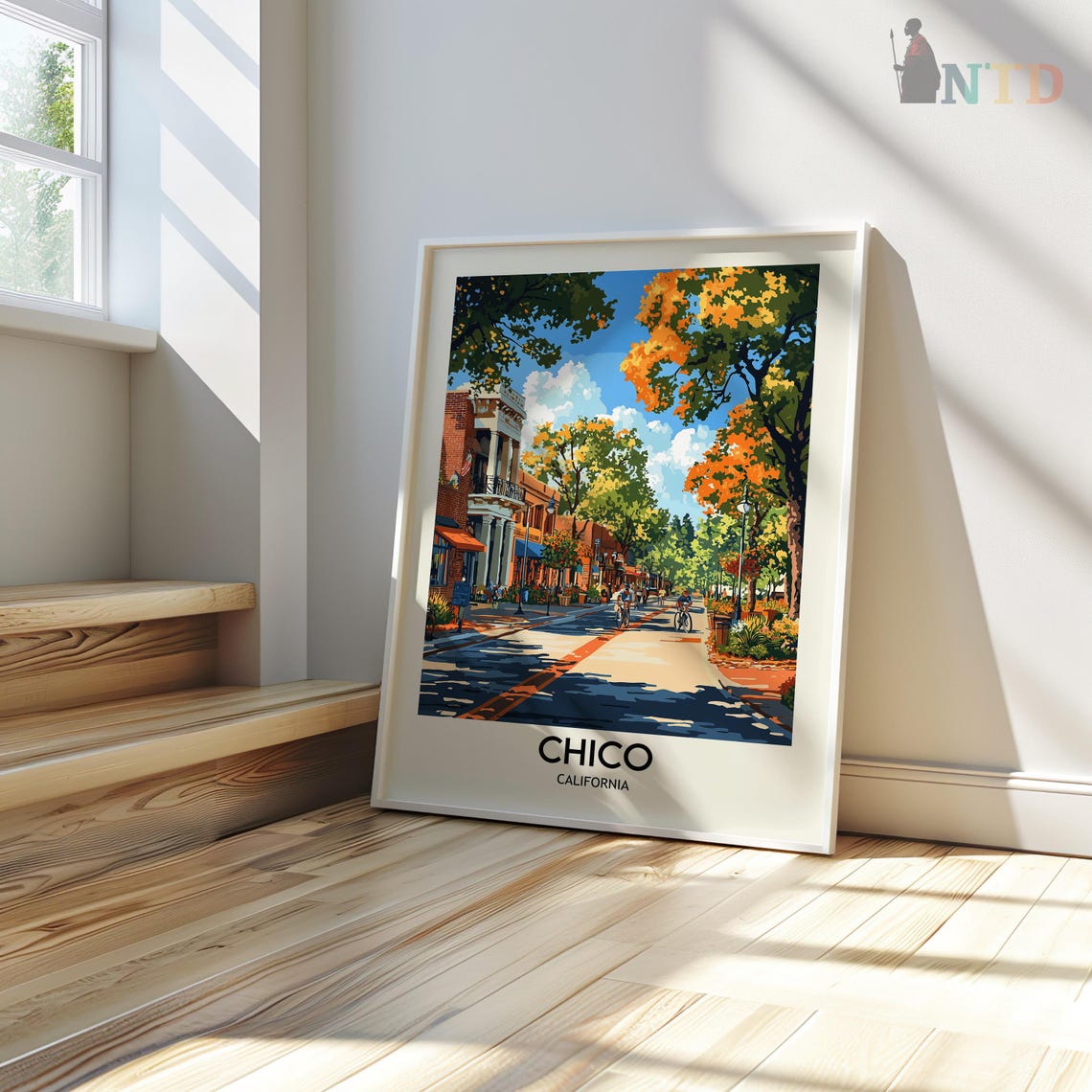 Chico California Tree Lined Downtown Street Cyclists Shops Poster - Image 3