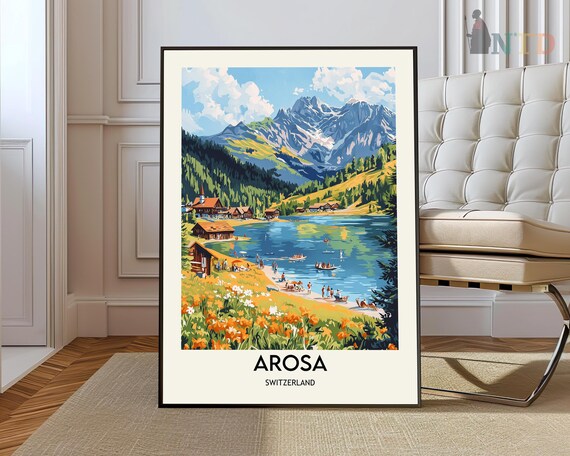 Arosa Switzerland Alpine Lake Summer Mountainside Travel Poster
