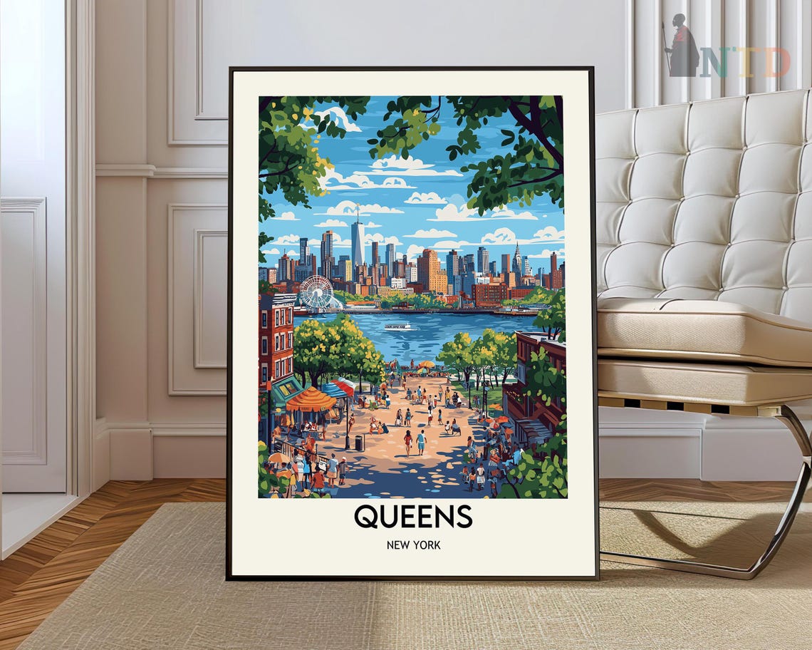 Queens New York City Park Skyline Vintage Travel Borough Poster