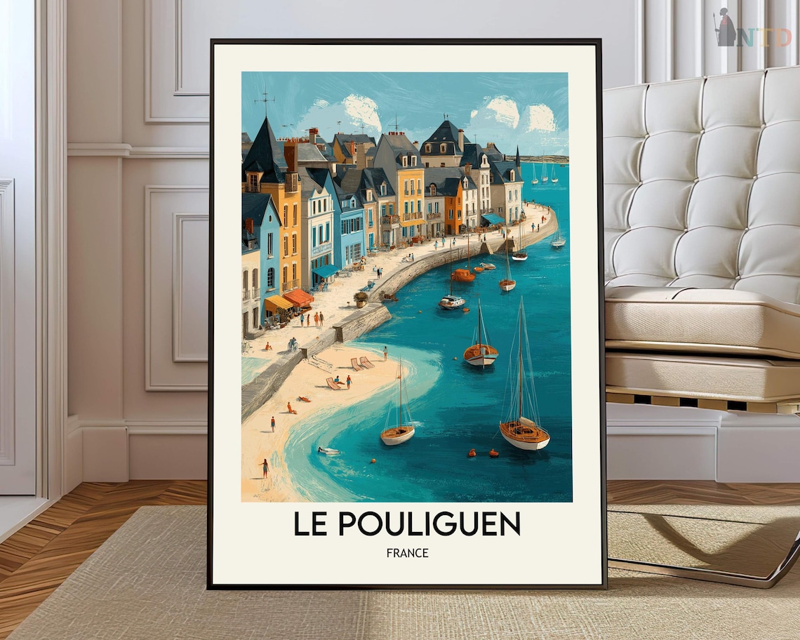 Le Pouliguen France Harbor Sailboats Seaside Vintage Travel Poster