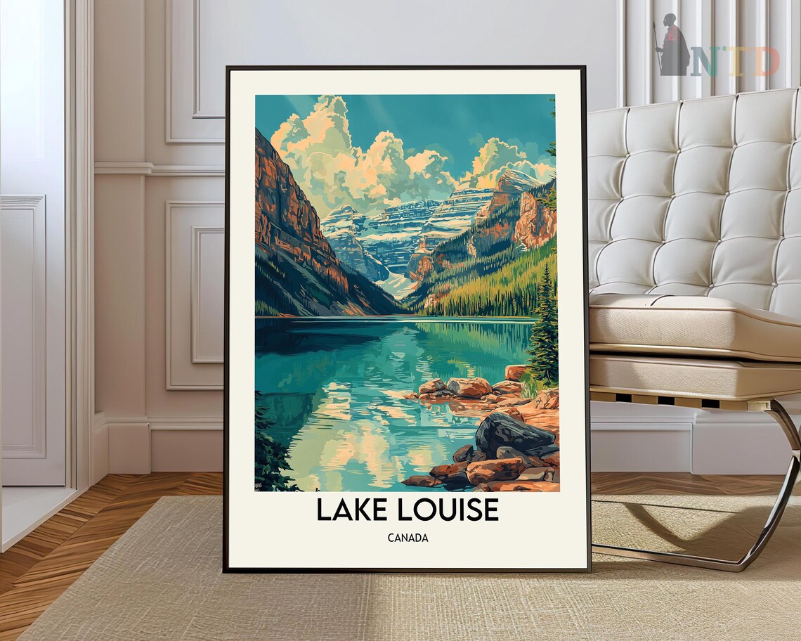 Lake Louise Travel Poster, Mountain Landscape Art Print