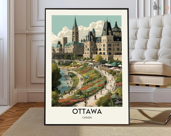Ottawa Canada Rideau Canal Gardens Travel Illustration Art Poster