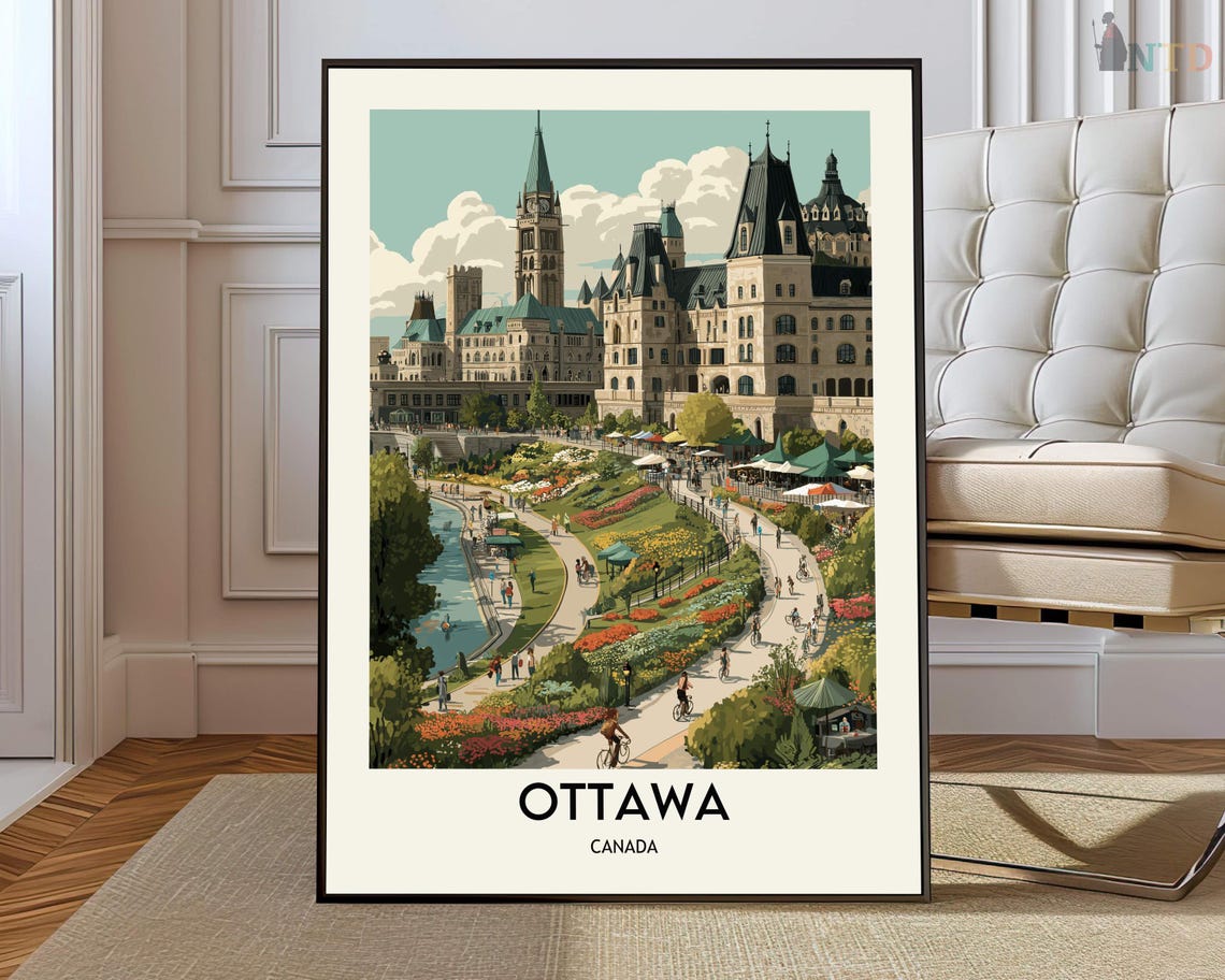 Ottawa Canada Rideau Canal Gardens Travel Illustration Art Poster