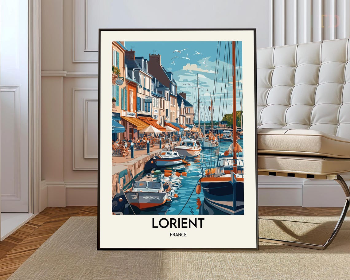 Lorient France Marina Boats Harbor Waterfront Scene Travel Poster