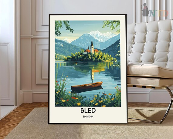 Lake Bled Slovenia Island Church Julian Alps Scenic Travel Poster