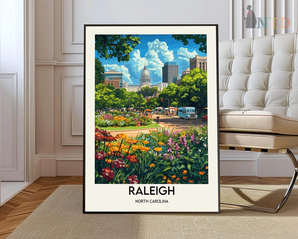 Raleigh North Carolina State Capitol Garden Vintage Travel Poster