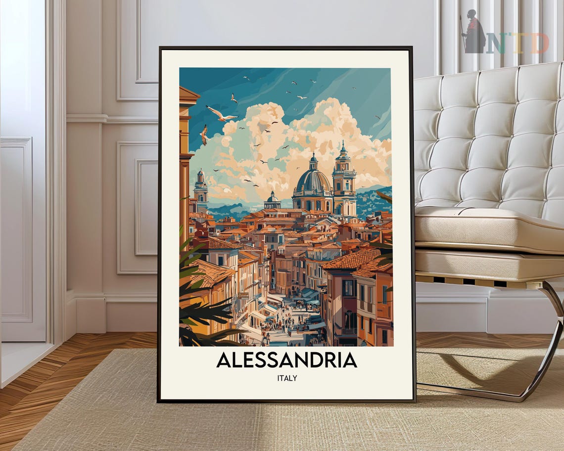 Alessandria Italy Panoramic Old Town Cathedral Travel Poster