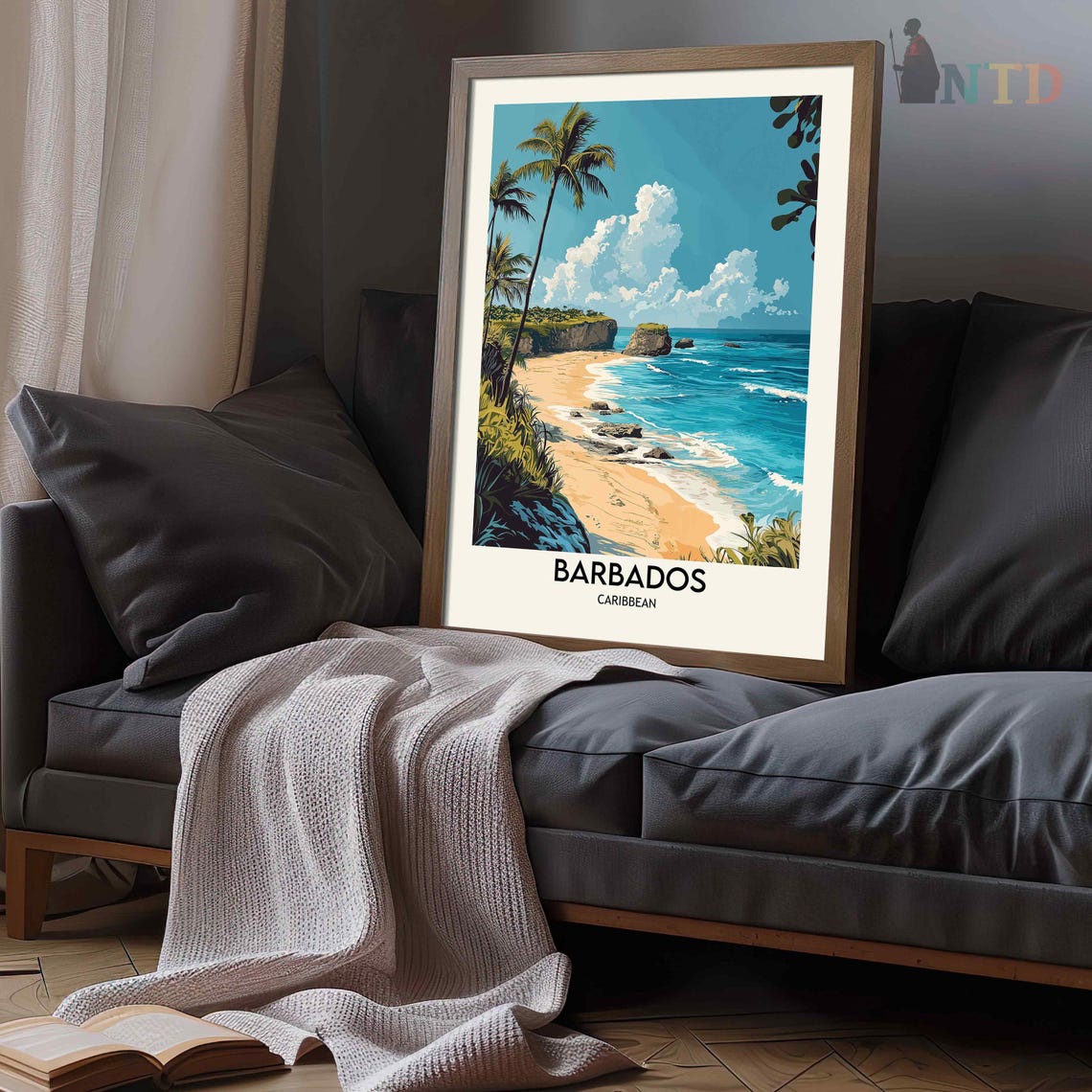 Barbados Caribbean Palm Beach Sea Cliffs Turquoise Bay Poster - Image 3