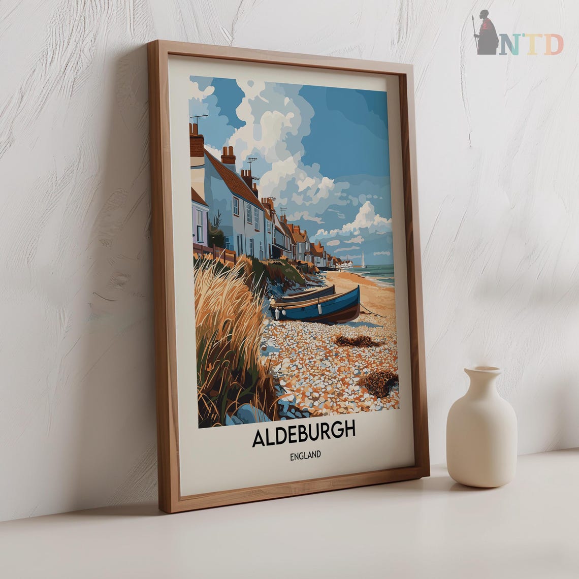 Aldeburgh England Shingle Beach Boats Cottages Travel Poster - Image 2
