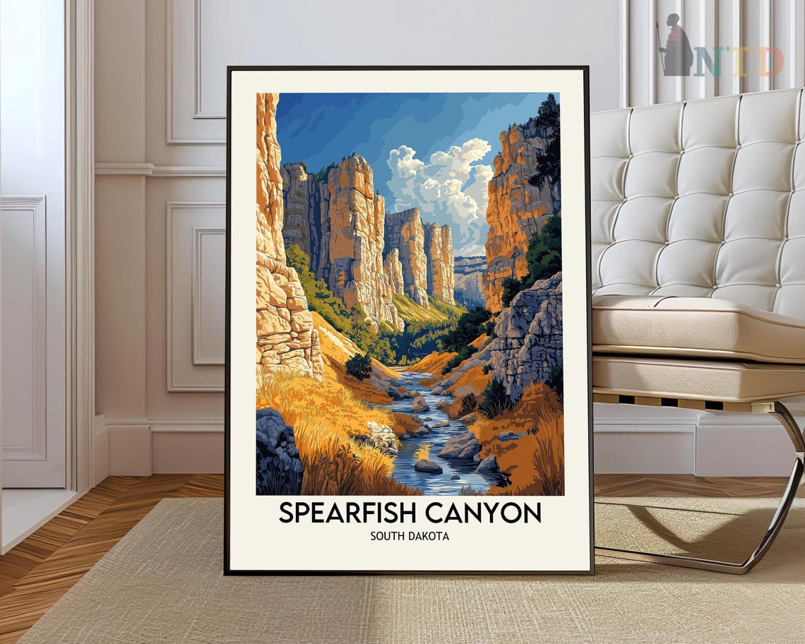 Spearfish Canyon South Dakota Golden Cliffs Landscape Poster