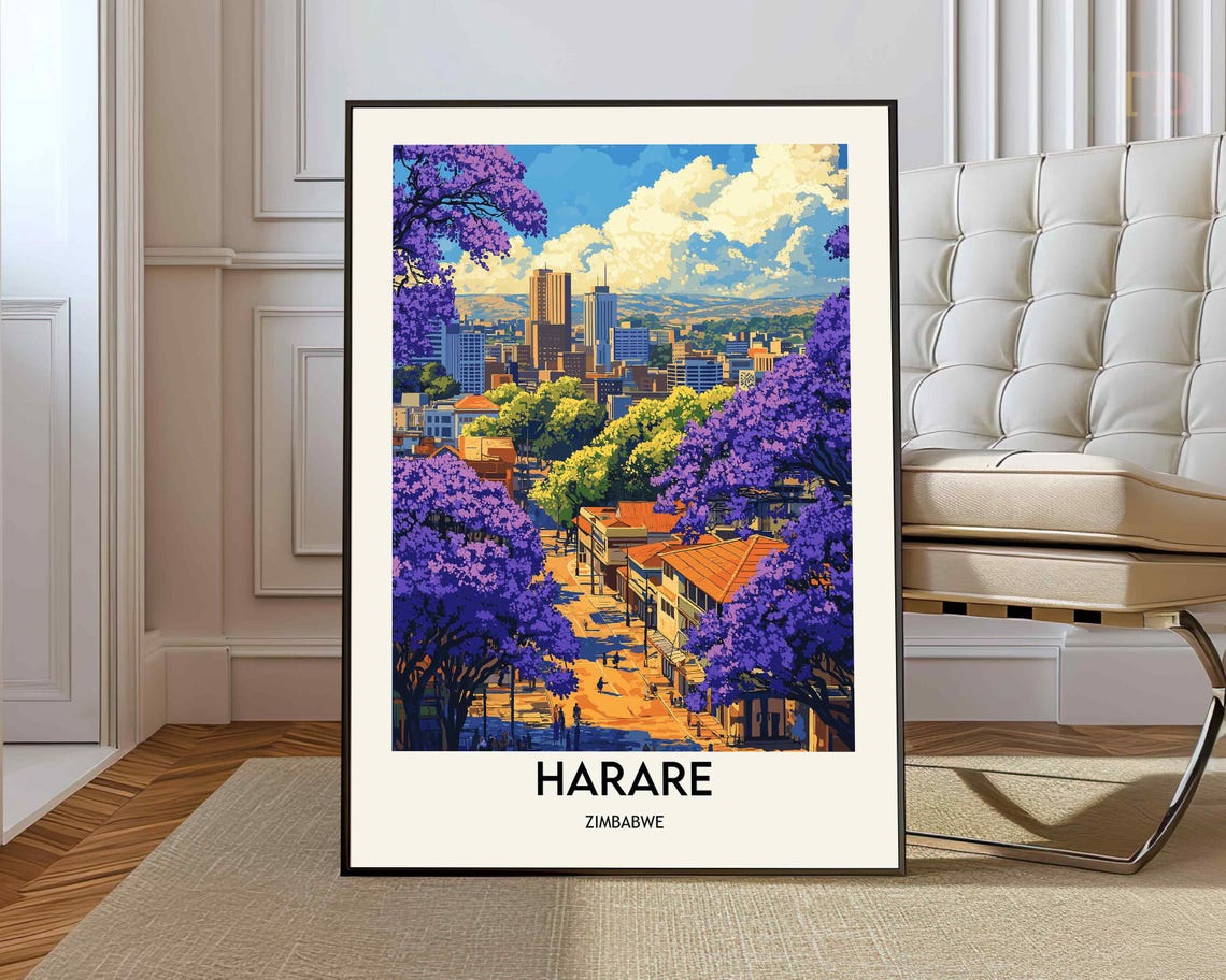 Harare Zimbabwe Jacaranda Blossoms Framing The City Skyline Poster