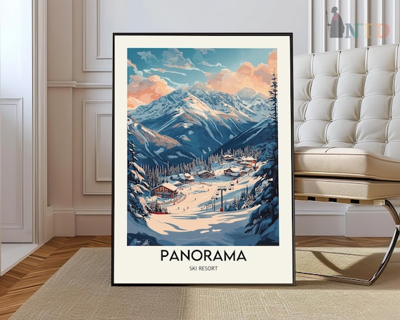 Panorama Ski Resort Snowy Mountain Village Valley View Poster