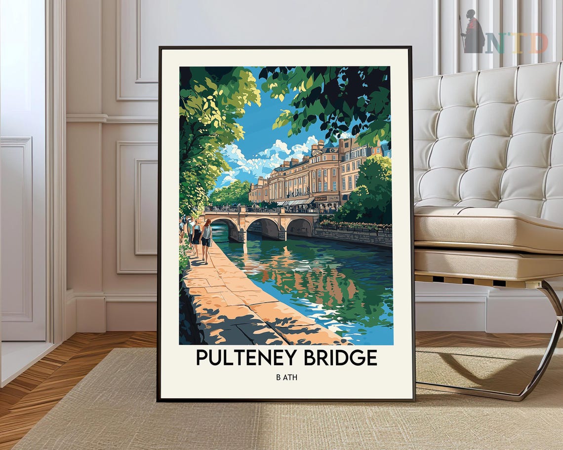 Pulteney Bridge Bath Vintage Travel Landmark Riverside Poster