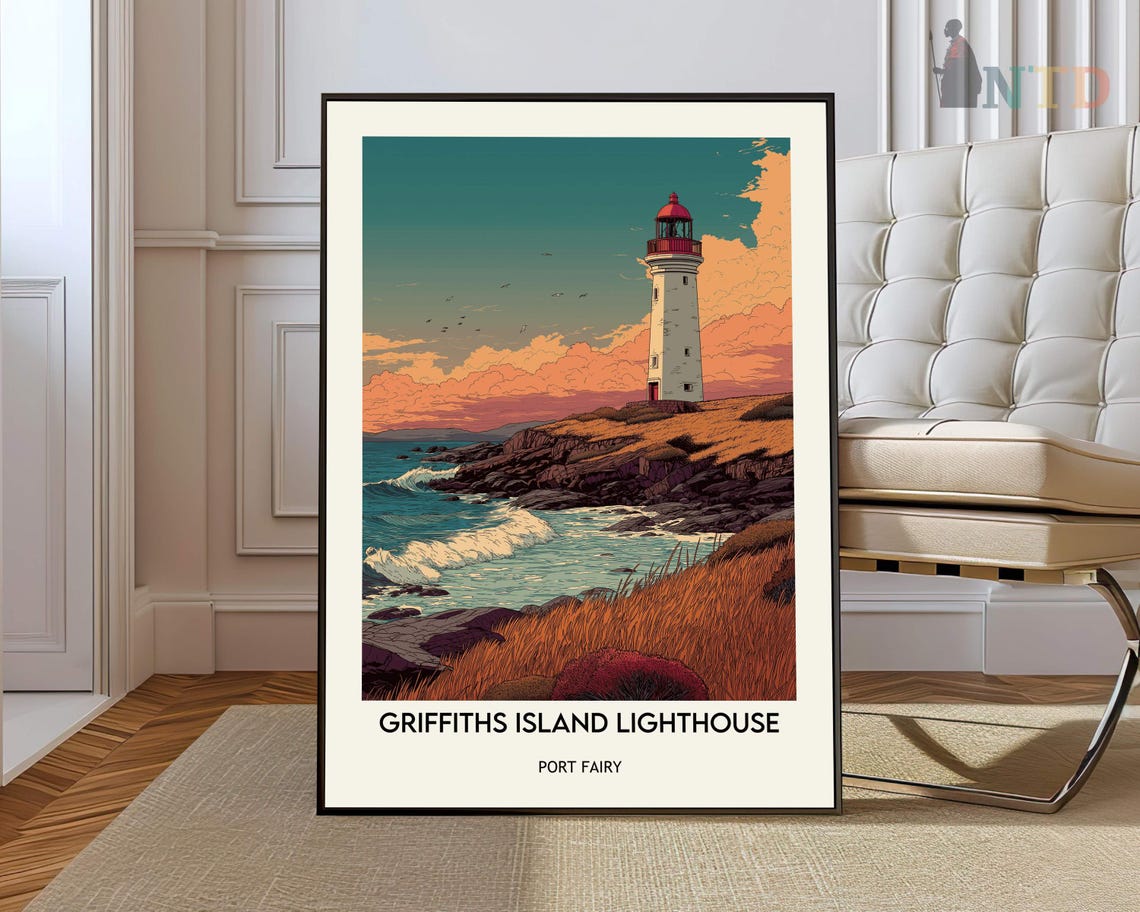 Griffiths Island Lighthouse Daytime Coastal Vintage Travel Art Poster