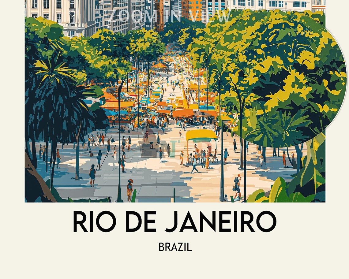 Rio de Janeiro Brazil Bustling Downtown Plaza City Street Travel Poster - Image 2