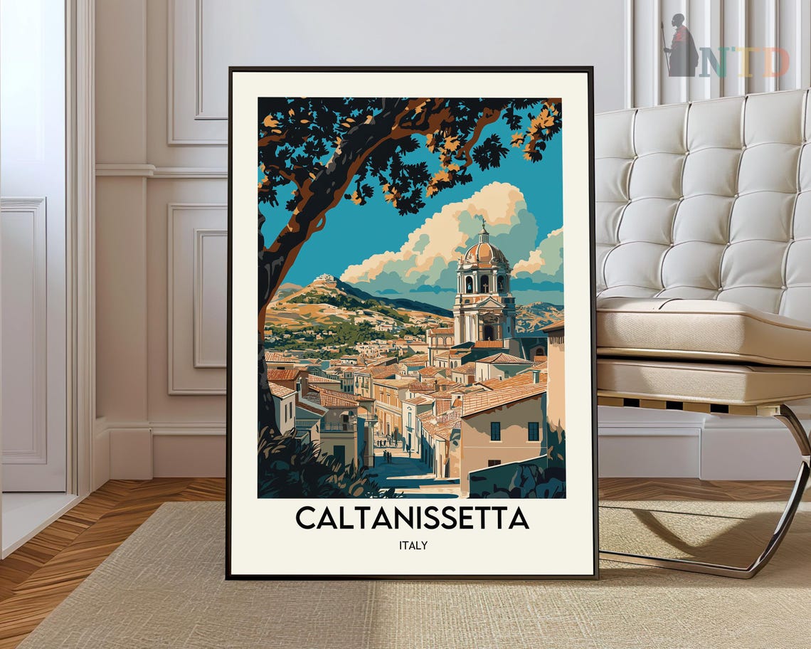 Caltanissetta Italy Bell Tower Old Town Tree Framed Travel Poster