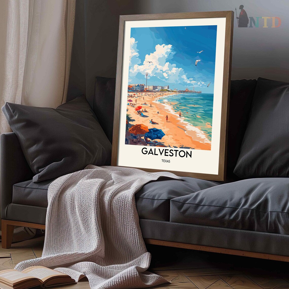 Galveston Texas Sunbathers And Seagulls Near The Historic Pier Poster - Image 3