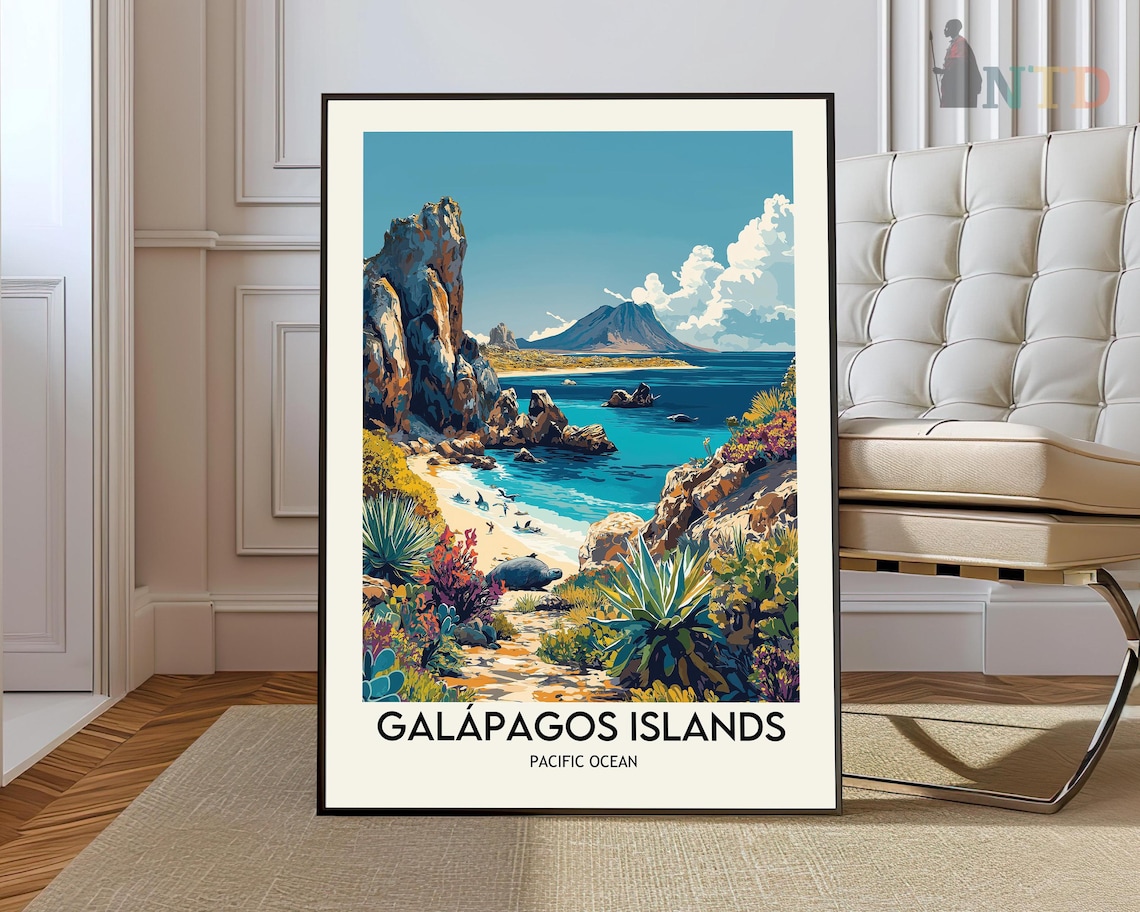 Galapagos Islands Volcanic Cove with Sea Lion and Marine Birds Poster