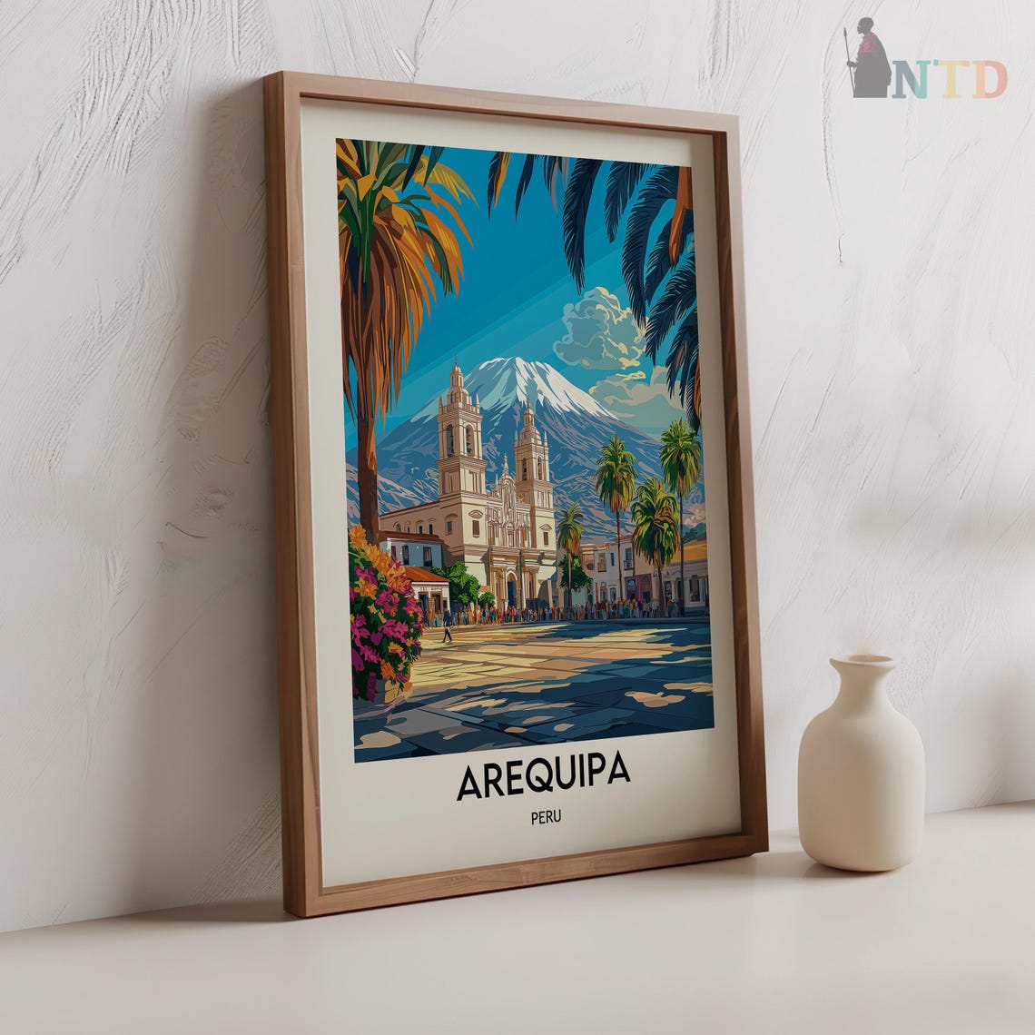 Arequipa Peru Cathedral Plaza Misti Volcano Vintage Travel Poster - Image 2