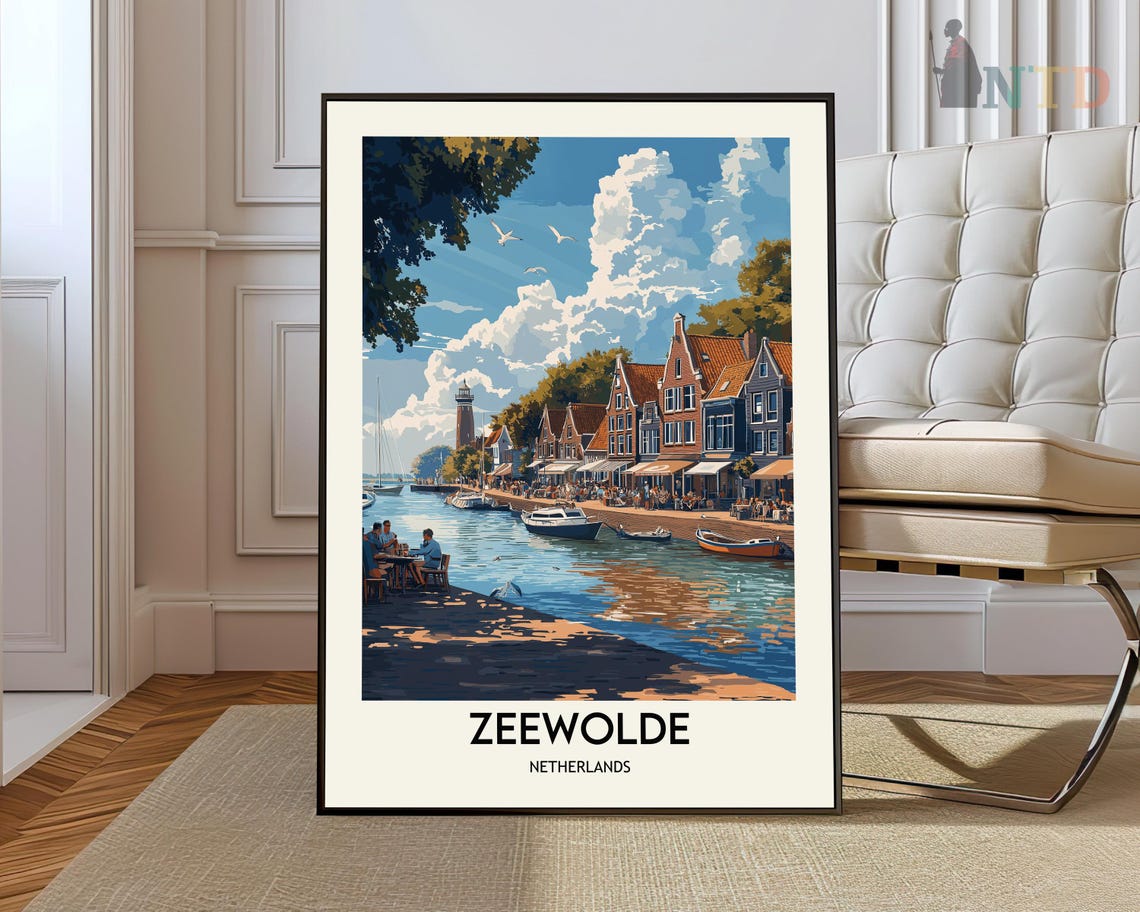 Zeewolde Netherlands Harbor Terrace Boats Vintage Travel Poster