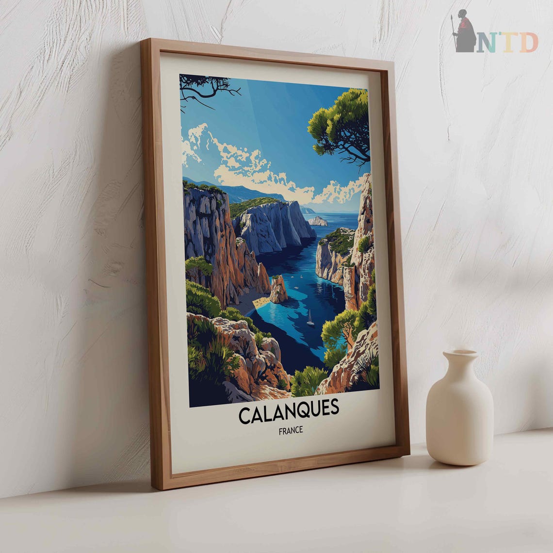 Calanques France White Cliffs Turquoise Cove Sailboat Poster - Image 2