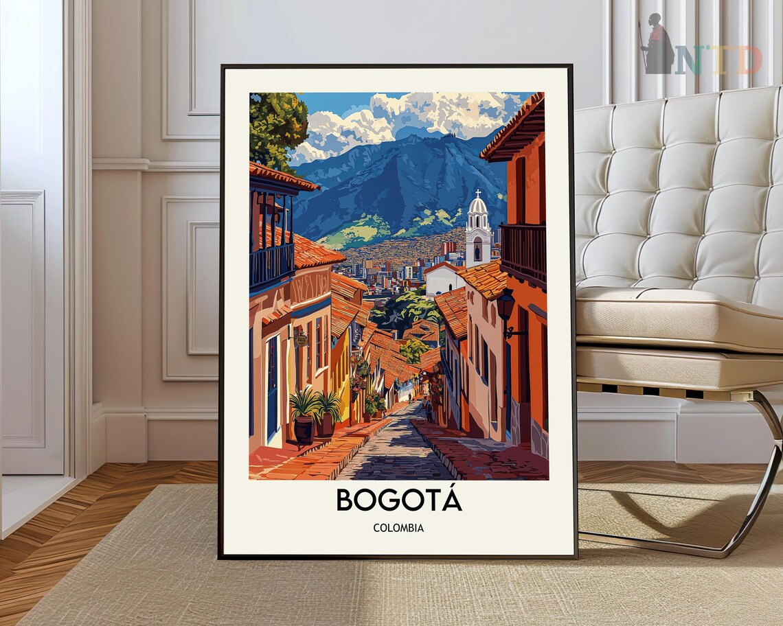 Bogota Colombia La Candelaria Mountains Vintage Travel Poster